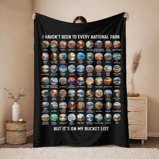 All US National Park Checklist Bucket List Throw Blankets