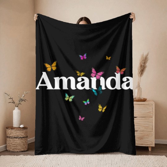 Colorful Butterfly Name AMANDA Throw Blankets