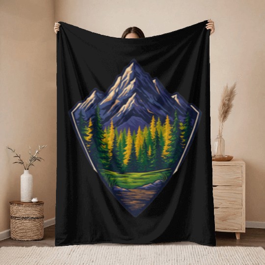 Mountain Wilderness Nature Shield Throw Blankets