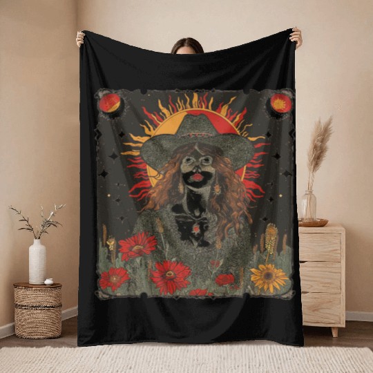 Mystic Sunflower Woman Illustration Throw Blankets