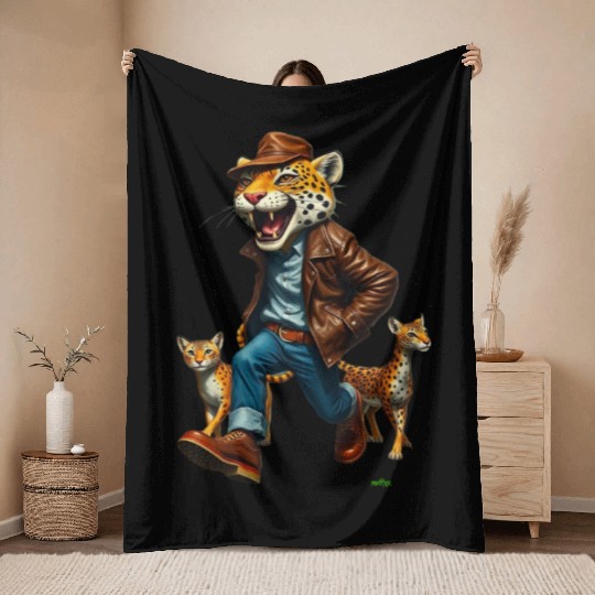 Happy Jack the Jaguar.   by m@xx. Throw Blankets