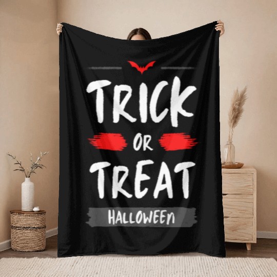 Spooky Halloween Trick or Treat Design Throw Blankets