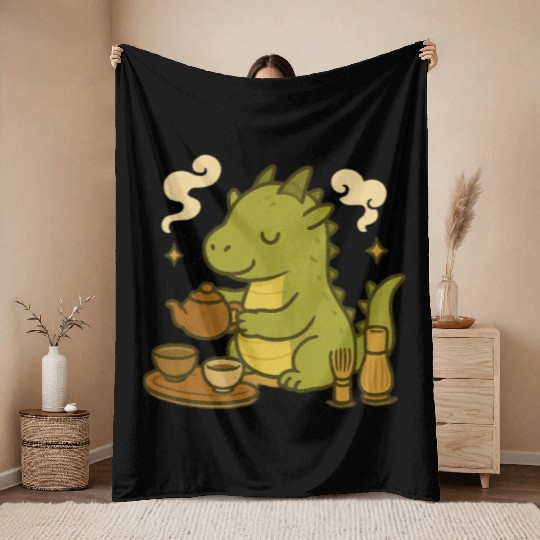 Whimsical Dragon Tea Time Design Throw Blankets