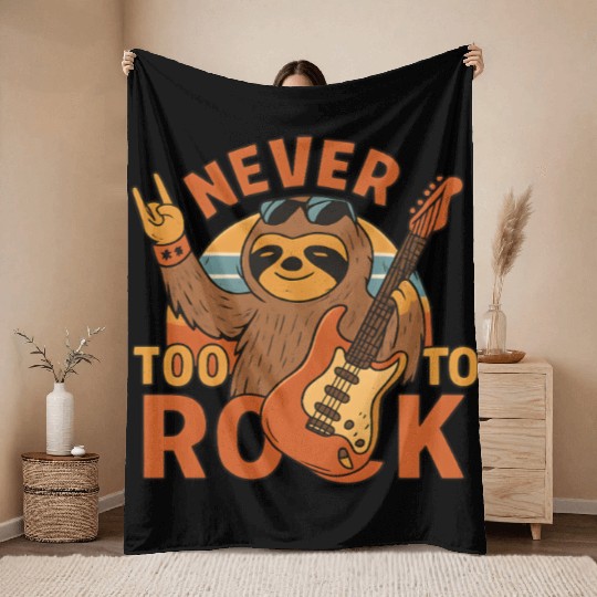 Lazy Sloth with Guitar and Sunglasses Throw Blankets