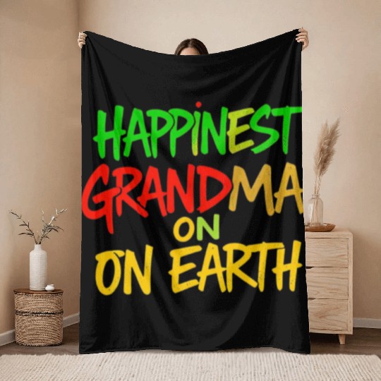 Happiest Grandma on Earth Colorful Design Throw Blankets