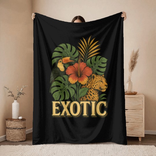 Vibrant Jungle Animal and Floral Print Throw Blankets
