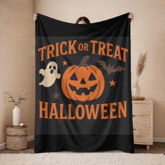 Halloween Trick or Treat Pumpkin Design Throw Blankets
