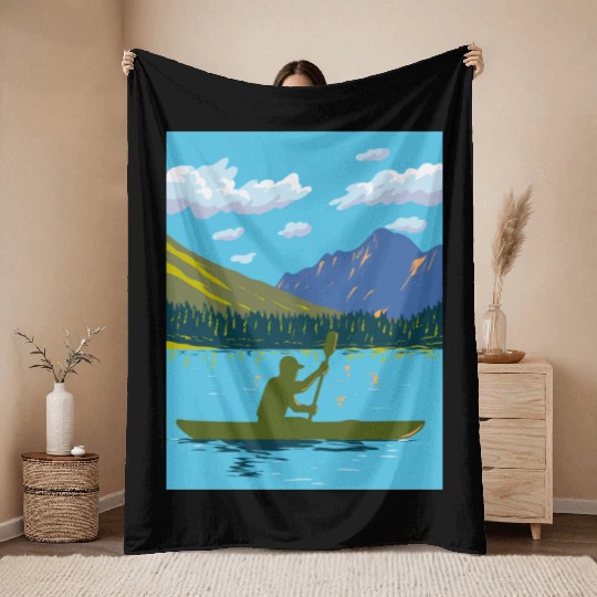 Kayak in Lake Josephine Glacier National Park WPA Throw Blankets