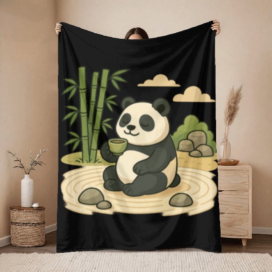 Serene Panda in Bamboo Garden Throw Blankets