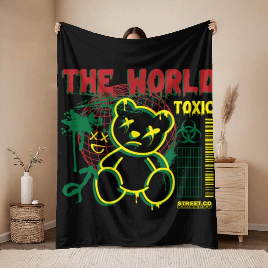 Toxic World Kawaii Bear Artwear Throw Blankets