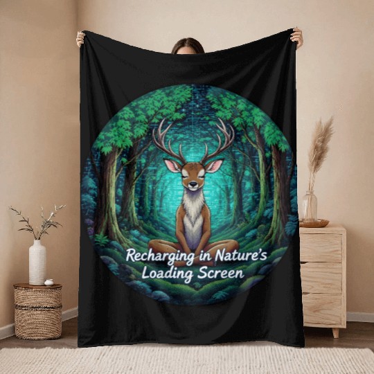 Enchanted Forest Deer Meditation Design Throw Blankets