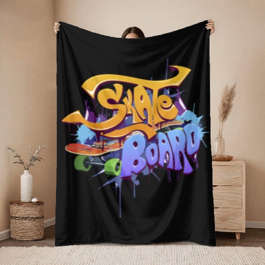 Skateboard Graffiti Art Design Throw Blankets