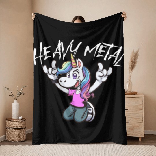 Vibrant Unicorn Rock Hand Design heavy Metal Throw Blankets