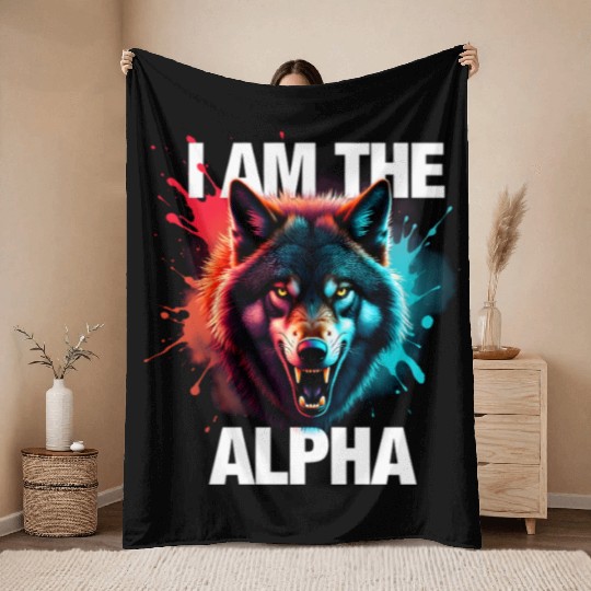 I Am The Alpha Wolf Throw Blankets