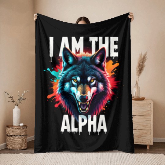 I Am The Alpha Wolf Throw Blankets