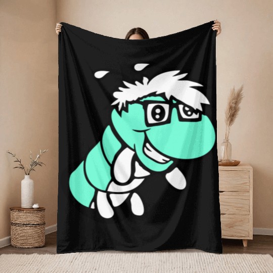Nerd caterpillar peeks through hole Geek worm cool Throw Blankets