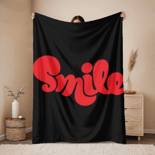 Vibrant Red Smile Typography Design Throw Blankets
