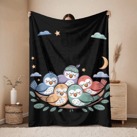 Bird Nap Society | Cute Lazy Sleeping Birds Throw Blankets