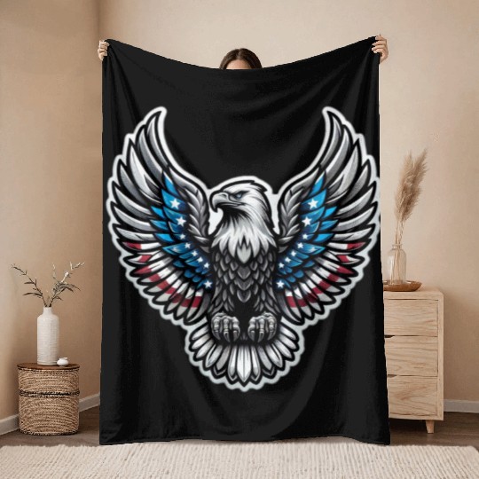 Patriotic Eagle Emblem Throw Blankets