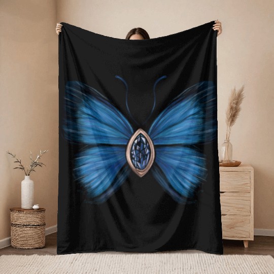 September Sapphire Blue Butterfly Gemstone Design Throw Blankets