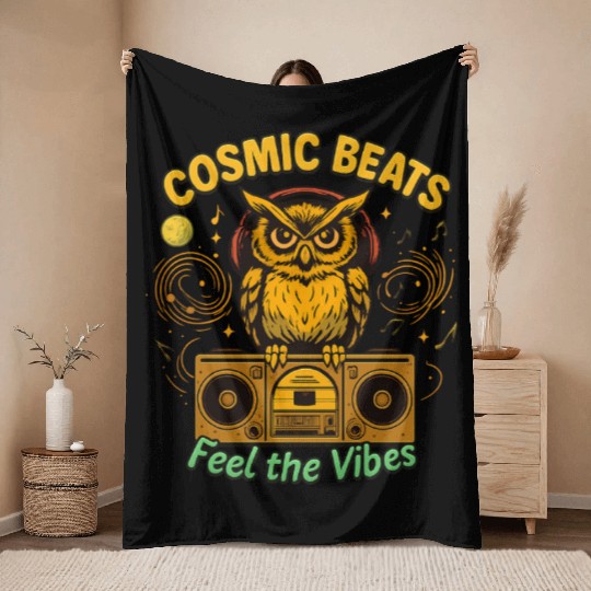 Cosmic Beats Retro Owl Vintage Vibes Throw Blankets