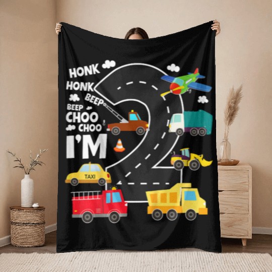 Kids Birthday 2 Traffic Vehicles Number Two Design Throw Blankets