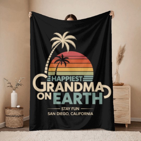 Happiest Grandma on Earth Sunset Design Throw Blankets