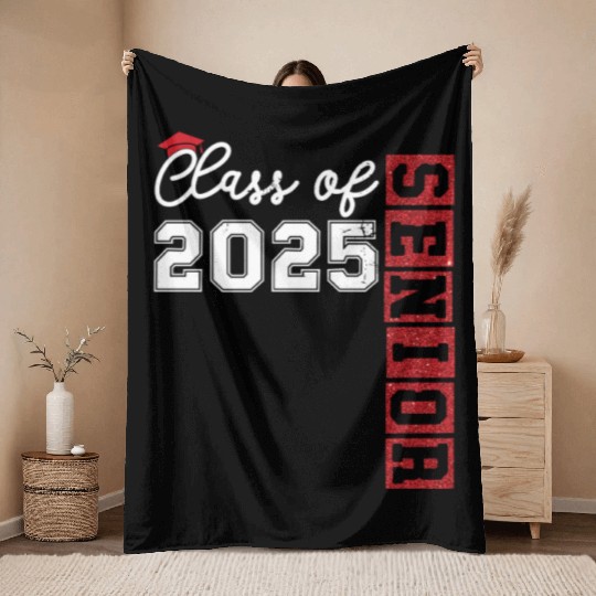 Class Of 2025 Senior Glitter Throw Blankets