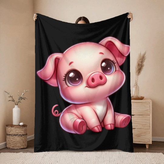 Cute piglet cartoon farm kawaii agriculture farmer Throw Blankets