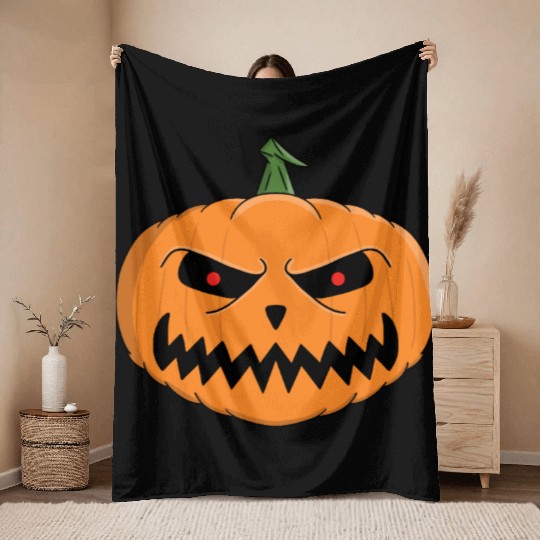 Menacing Jack-O'-Lantern Halloween Design Throw Blankets