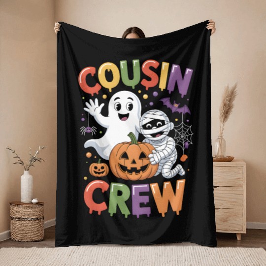 Halloween Cousin Crew with Cute Mummy and Ghost Throw Blankets