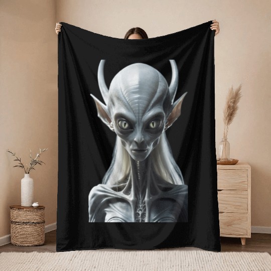 Futuristic Alien Creature Illustration Throw Blankets