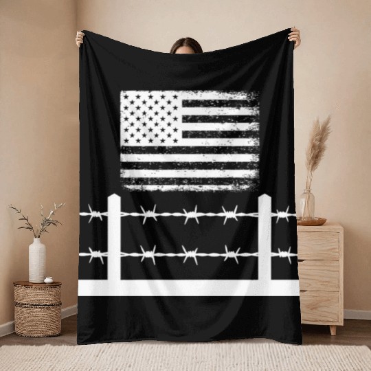 Barbed wire America Throw Blankets