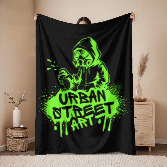 Urban Street Art Graffiti Gas Mask T-Shir Throw Blankets