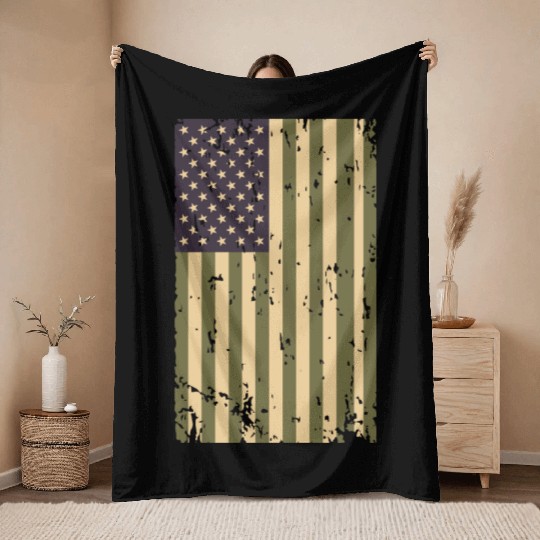 Camouflage US Flag Throw Blankets