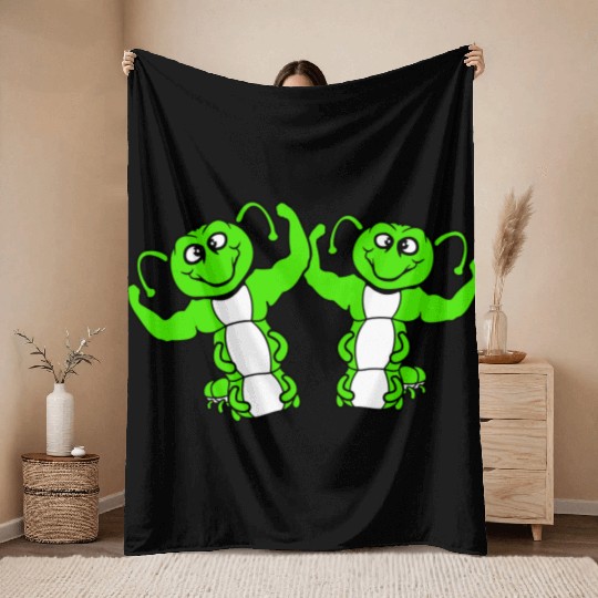 2 Caterpillars Bodybuilder Team Muscle Building Throw Blankets
