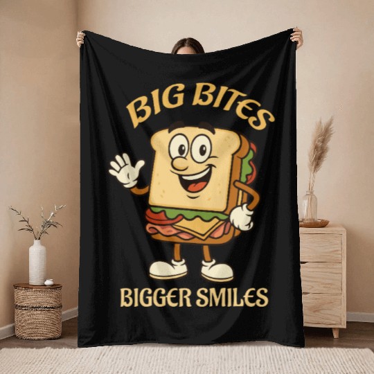 big bites bigger smiles - sandwich Throw Blankets