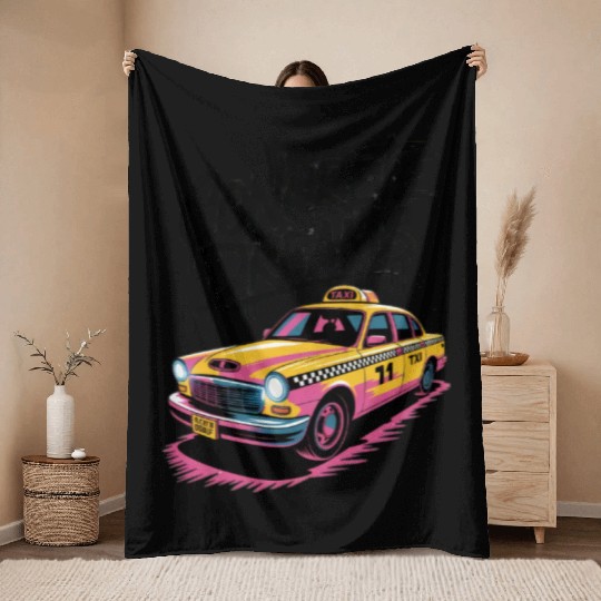 Vibrant Taxi Dreams Illustration Throw Blankets