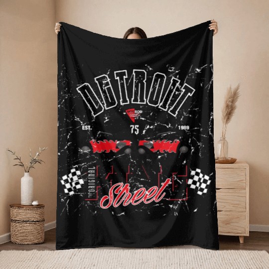 Retro Octobite Hot Rod Detroit Garage Throw Blankets