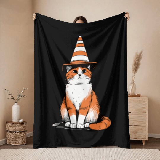Traffic Cone Cat Throw Blankets