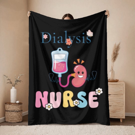 Dialysis Nurse Illustration Throw Blankets