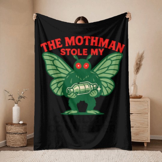 The Mothman Stole My Catalytic Converter – Green M Throw Blankets