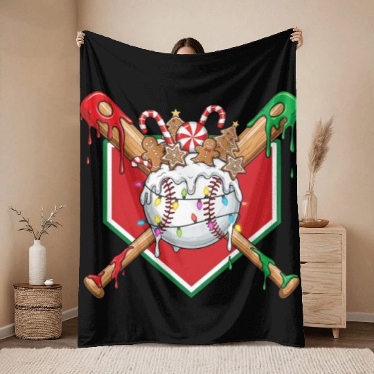 Basebal Christmas Drip For Boys Melting Ice Cream Throw Blankets