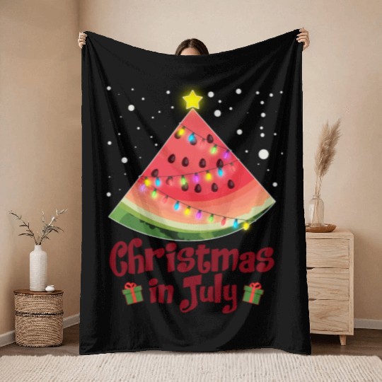 Christmas in July Watermelon Tree Funny Throw Blankets