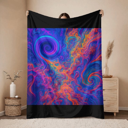Psychedelic Vortex Swirl in Neon Cosmic Colors Throw Blankets