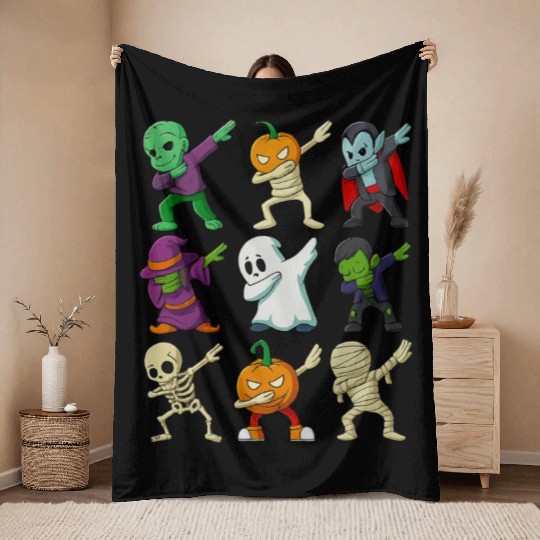 Halloween Haunted Cartoon Characters Collection Throw Blankets