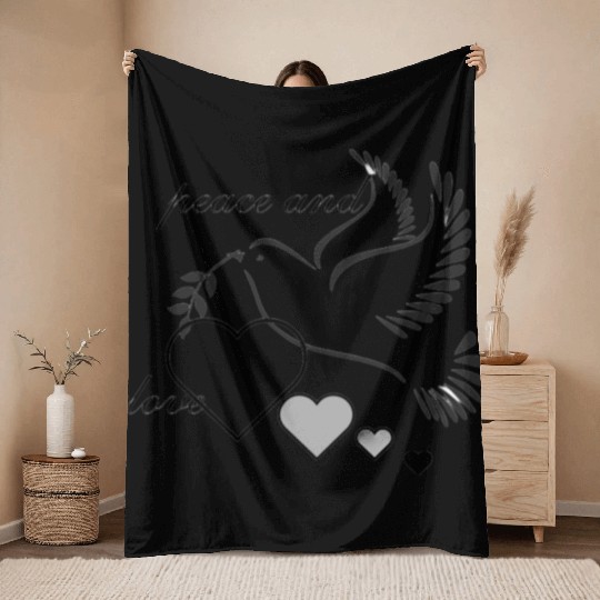 Dove of Peace with Heart and Olive Branch Throw Blankets