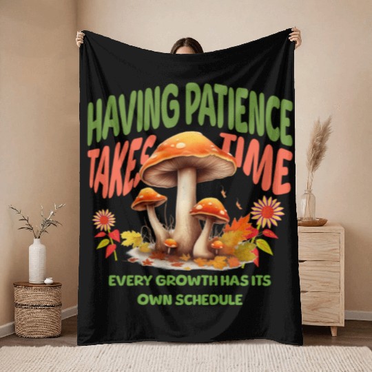 Autumn Mushrooms Growth Message Throw Blankets