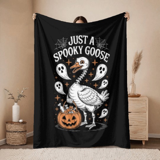Just a Spooky Goose Halloween Throw Blankets