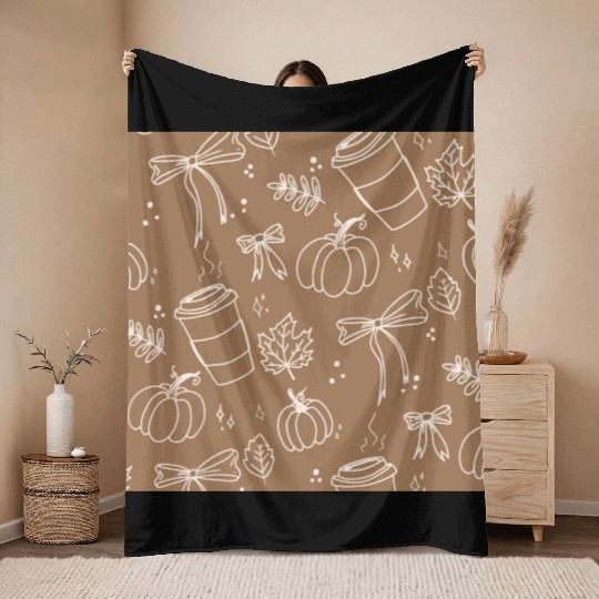 Autumn Cozy Pumpkin & Coffee Pattern Throw Blankets
